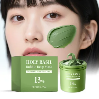 Holy Basil Bubble Deep Face Mask Oil Control Anti-Acne Blackhead Remover with Lactobionic Acid Smooth Skin Clean Facial Mud Mask 1