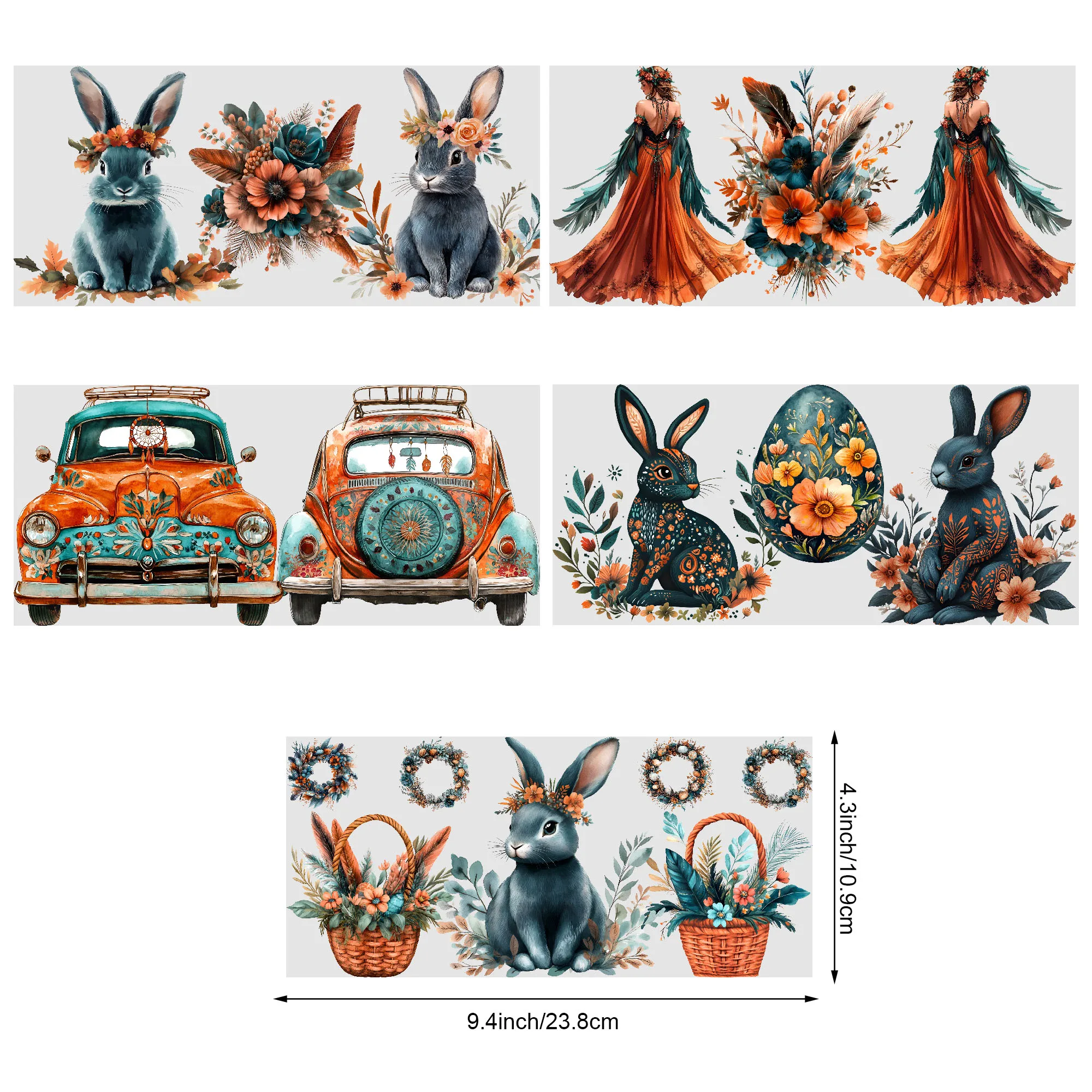 5 Sheets Easter UV DTF Cup Stickers, Glass Cup Transfer Stickers, Waterproof Wipeable Transfer Paper for 16 Ounces Glass Cups