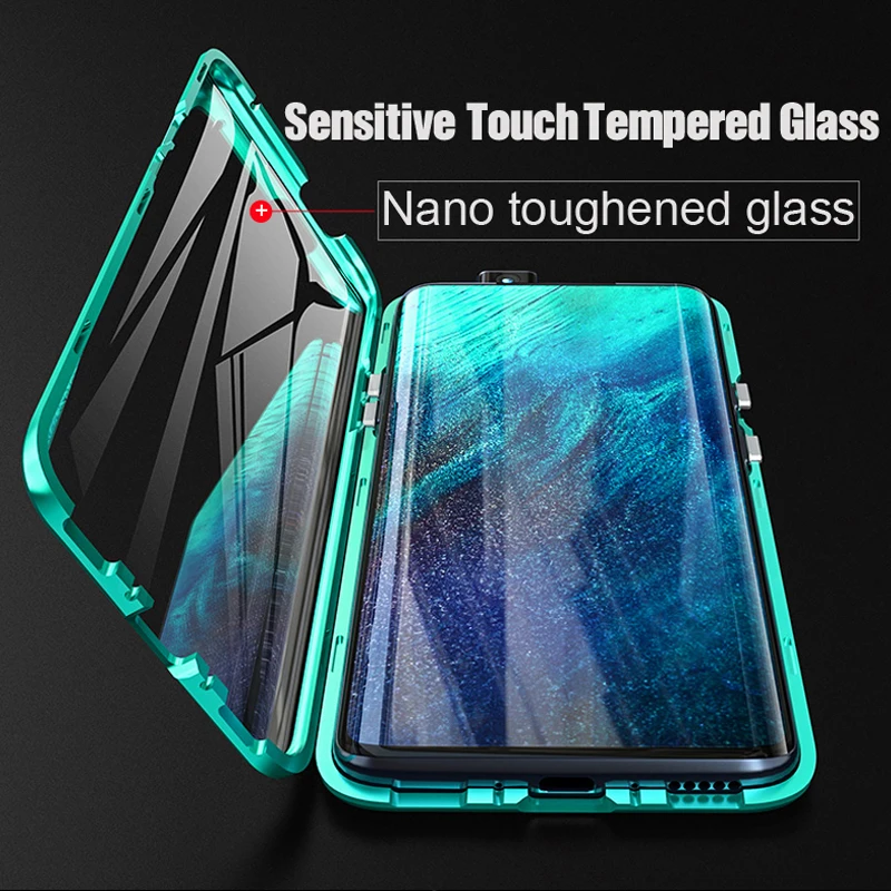 

Full protection Double-sided Transparent Glass Phone Cases For Huawei P40 Pro Metal magnetic frame Back Cover Coque Case