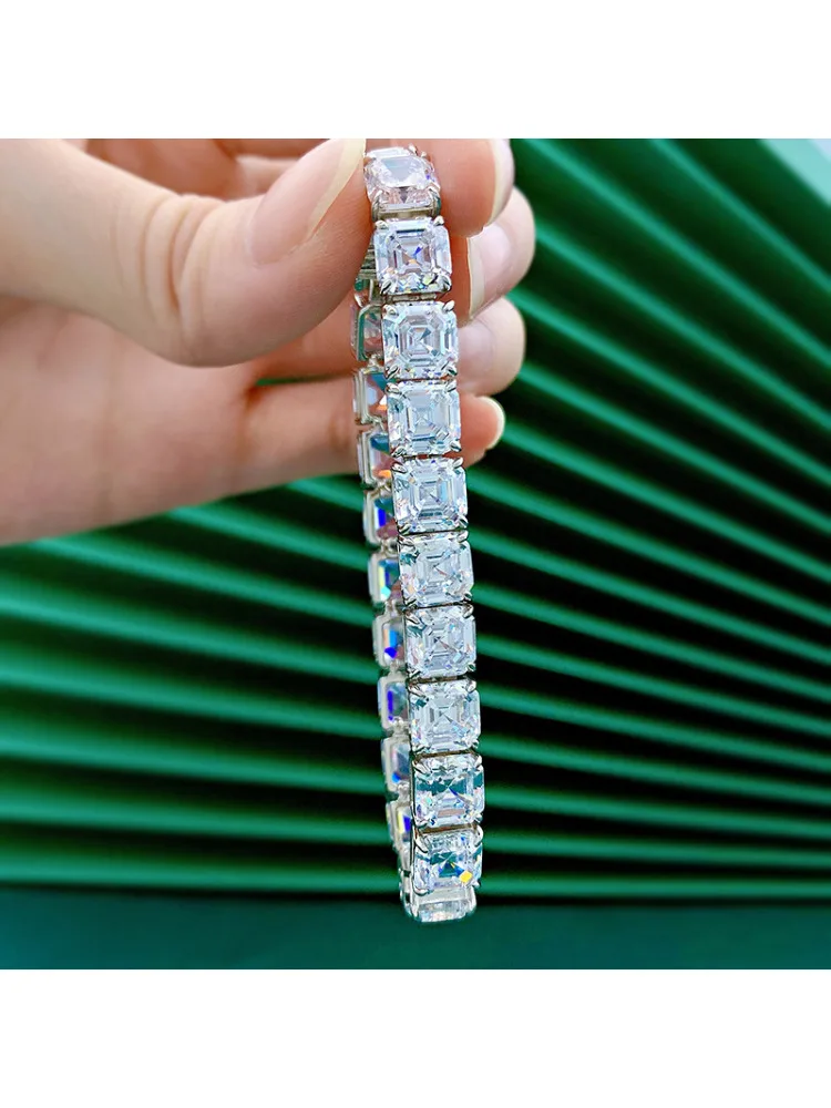 Vexaro asscher cut moissanite bracelet 925 silver women