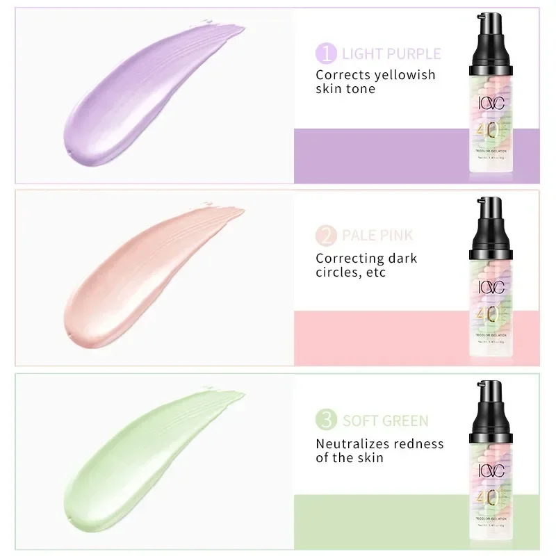 Face Makeup Primer Tri-color Isolation Cream Concealer Facial Base Brighten Correcting Skin Tone Natural Cosmetics