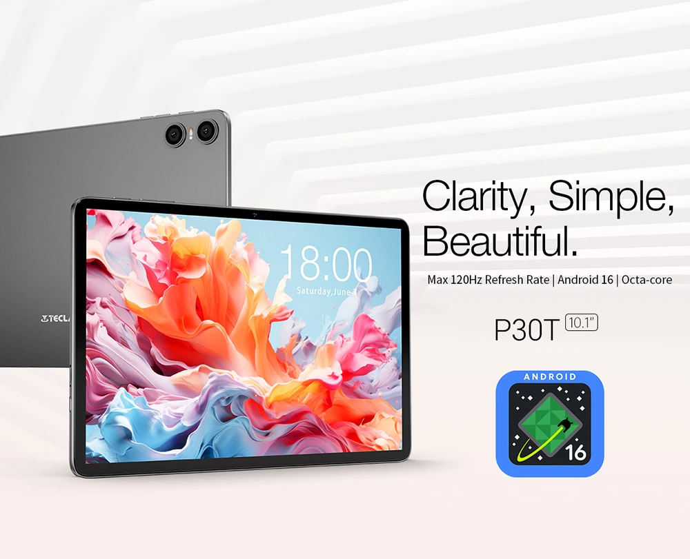 Teclast P30T Case Set Tablet 8 Cores Unisoc T610 Android 16 Tablets 10.1" Dispaly 16GB RAM 128GB ROM Lightweight 6000mAh Battery Tablets TDDI Full Lamination