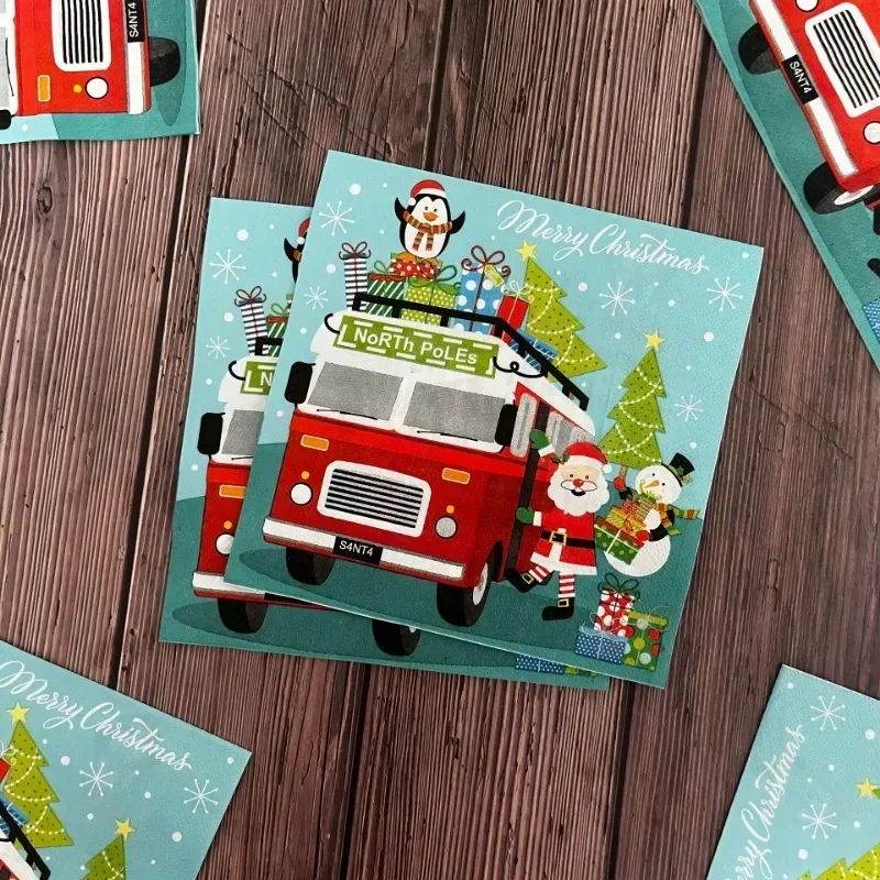 New Snowman Bus Colourful Napkins 10/20pcs 33CM Christmas Ambience Paper Placemats Party Drawing Paper Butterfly Bartlet