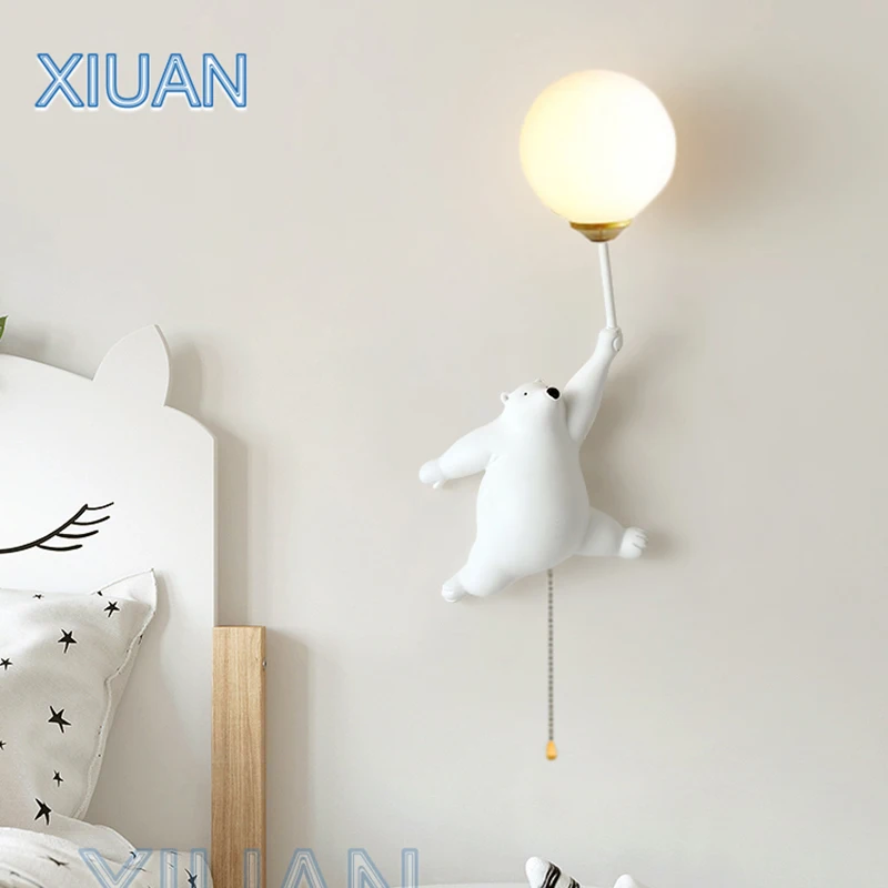 Cartoon Bear Wall Lamp for Children Kids Baby Girl Bedroom Bedside Wall Light 3D Printing Moon Lighting G9 1PC