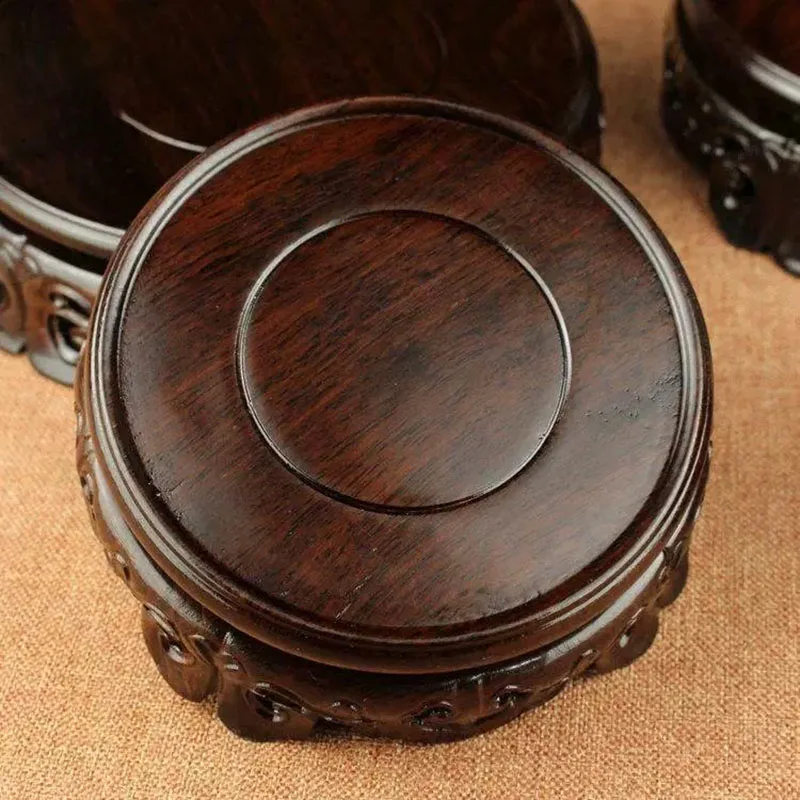 Solid Wood Round Base Bonsai Ornaments, Redwood, Black Branch, Stone, Jade, Purple Sand, Teapot Base