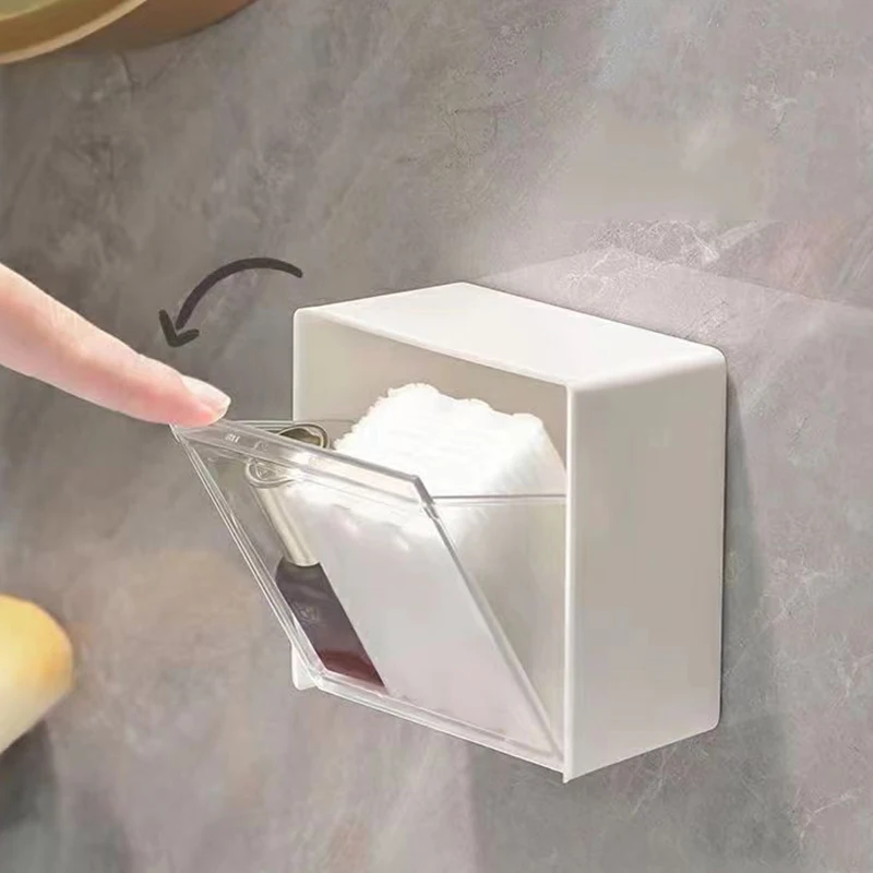 Storage Box 4pcs Plastic Wall Mounted Storage Boxes Dustproof Bathroom Organizer for Cotton Swabs Makeup Adhesive Small Jewelry Holder