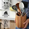 Acacia Wood Rotating Utensils Holder,Kitchen Countertop Organizer for Spoons,Forks,Knives,Cutlery Gadget Tools Storage Container 4