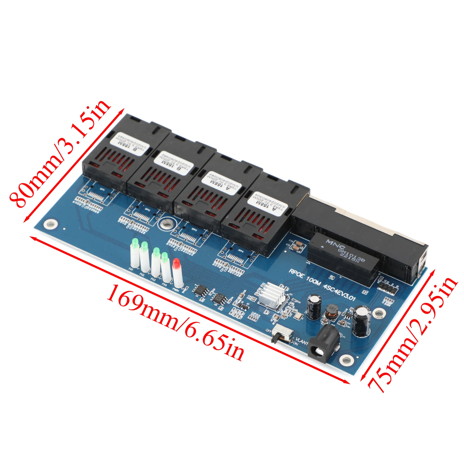 PCBA Board Fiber Media Converter 10M/100M 4 RJ45 to 4 SC 2A+2B Fiber Connectors 1310nm/1550nm Ports 20KM Ethernet Switch