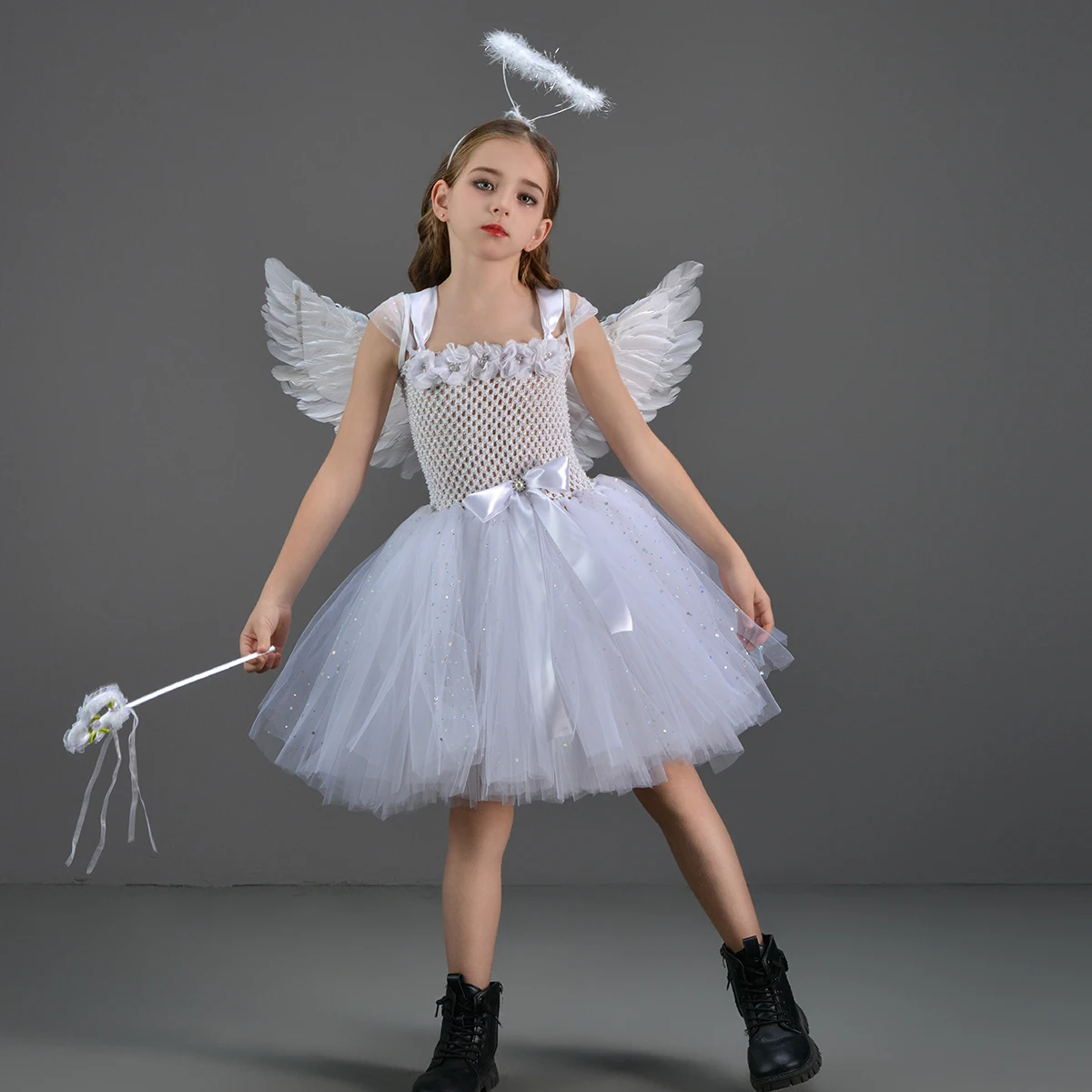 Sparkling White Angel Tutu Costume for Girls Princess Fairy Cosplay Dress  with Wings Halloween Costumes for Kids Girl Clothing - AliExpress 1501