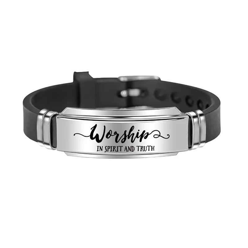 Religious Bible Verse Bracelet Christian Worship Silicone Stainless Steel Bracelets For Man Woman