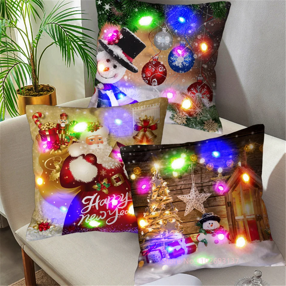 Cuscino Decorativo Natalizio Con Luci LED Integrate – Federa Colorata Per Divano E Letto, Regalo Festivo - 6
