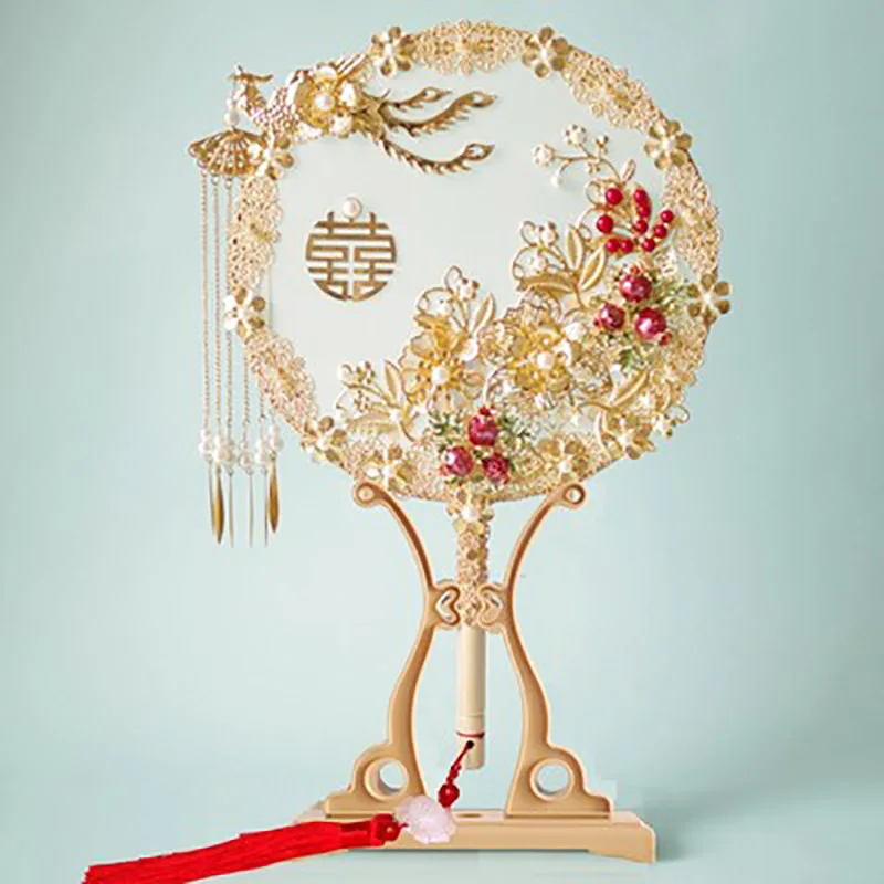 Double Sided Round Hand Fan for Wedding, Bride Gifts, Handmade Chinese Hand, Ancient Style, Happy, Finished, Big Decorative Fa