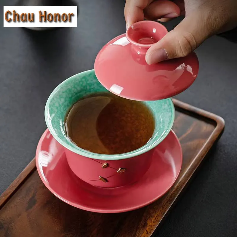 180ml Handmade Ice Cracking Glaze Gaiwan Ancient Saw Nail Porcelain Tea Tureen Household Tea Maker Cover Bowl Teaware Ornaments