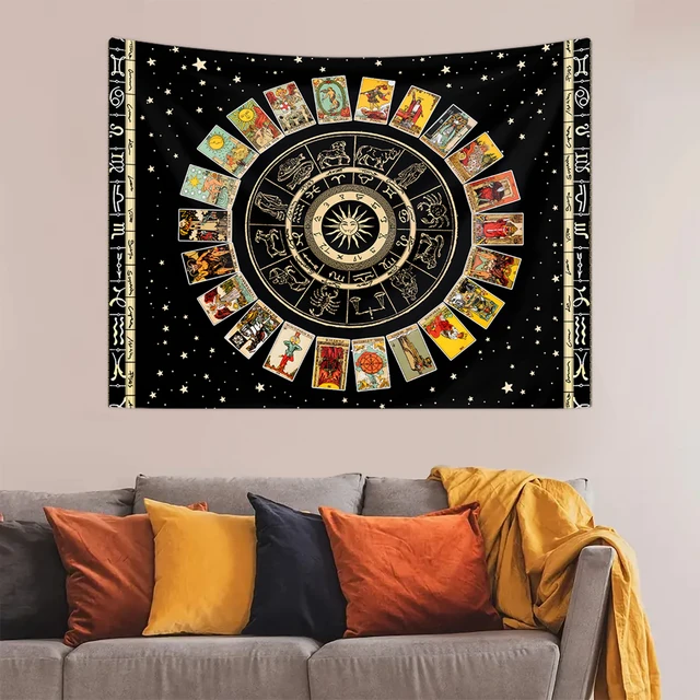 Tapisserie de cartes de Tarot, tapisserie de douze Constellations, tapisserie de ciel étoilé soleil lune, ensemble de Divination d'autel et de sorcellerie 1 pièce 5