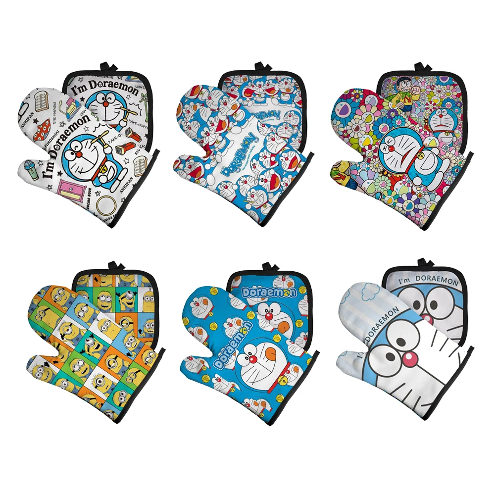 Cartoon Animal Gloves Blue Oven Mitts Baking Anti-Hot Gloves Pad Oven Microwave Insulation Mat Kitchen Cooking Tools Accessories