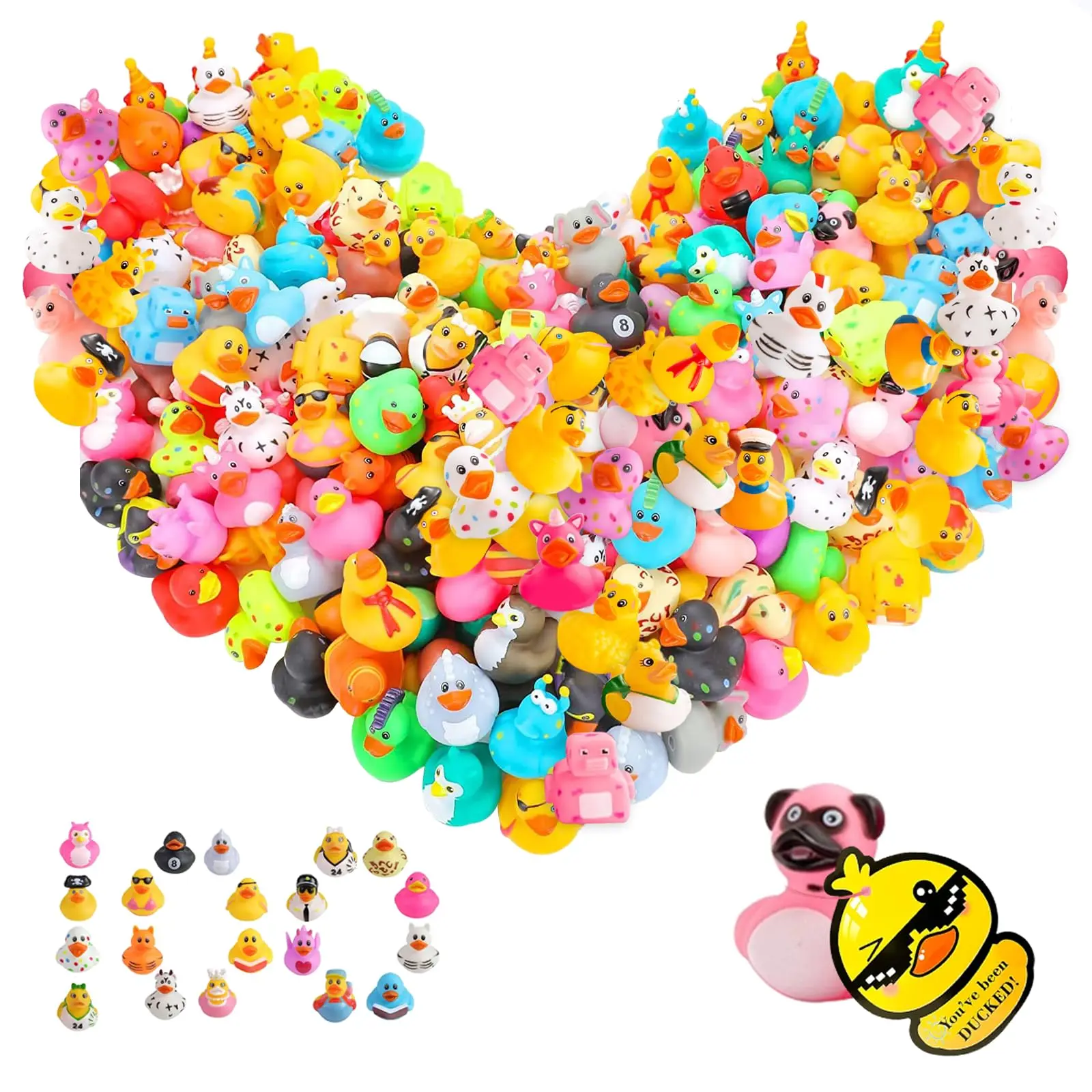 1-100pcs Rubber Ducks in Bulk,Assortment Duckies for Jeep Ducking Floater Duck Bath Toys Party Favors 2