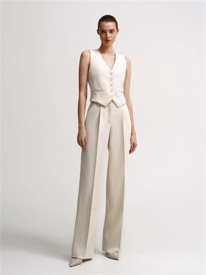 Women's 2-piece suit vest and trousers set - Elegant casual vest and trousers set - the perfect choice for office and leisure