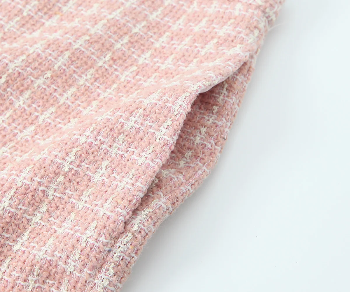 2 pieces 1 Set French Style Retro Pink Plaid Woven Tweed Blazer + High Waist Mini Shorts Pants Suits