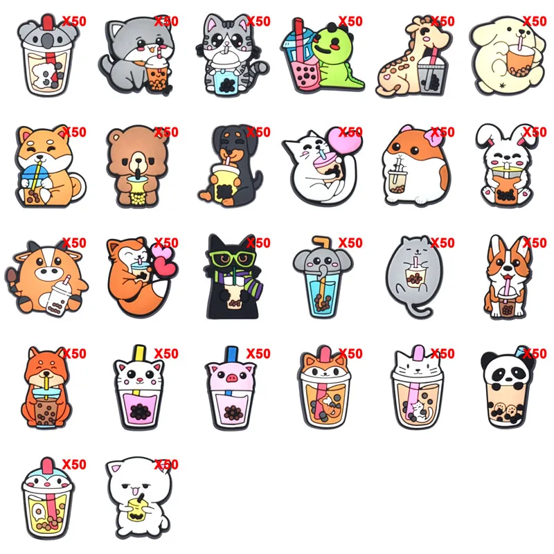 

Bulk Pins for Crocs Charms Shoes Accessories Animal Milk Tea Decoration Jeans Women Sandals Buckle Kids Favors Men Badges