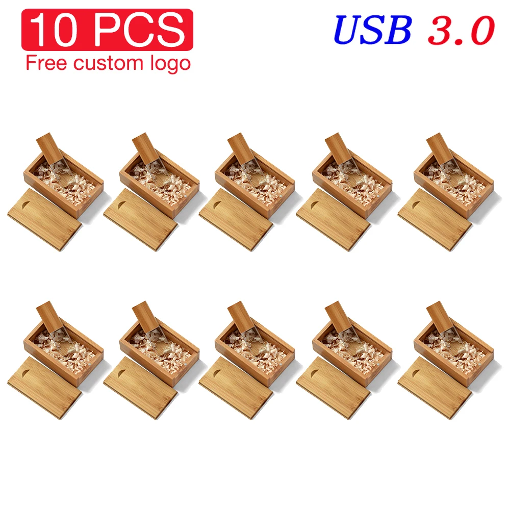 Lot Usb 3.0 Flash Drive 128gb Caixa de Madeira de Cristal Memoy Vara Livre Logotipo Personalizado Pen Drive Presente de Casamento Alta Velocidade Pendrive 10 Pcs