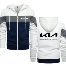 

2022 NEW Trendy fleece thick men's zipper sweatshirt New Kia car logo print Spring autumn Hoodie men Patchwork Hip Hop Hoodie
