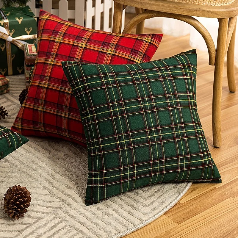 Set of 2 Christmas Buffalo Check Plaid Throw Pillow Covers Cushion Case  Polyester for Farmhouse Home Decor Red and Green Cojines - AliExpress