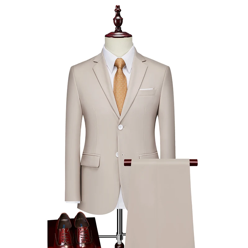 Elegantly Tailored Men's 2-Piece Dark Green Suit Set with Pure Color Jacket & Pants for Office/Interview/Wedding/Party/Business