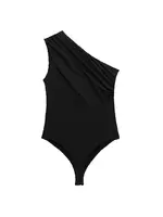 Women's Ruched Asymmetric Bodysuits, One Shoulder, Wide Straps, Snap-Button, Female Playsuits, Sexy Fashion - Image 4