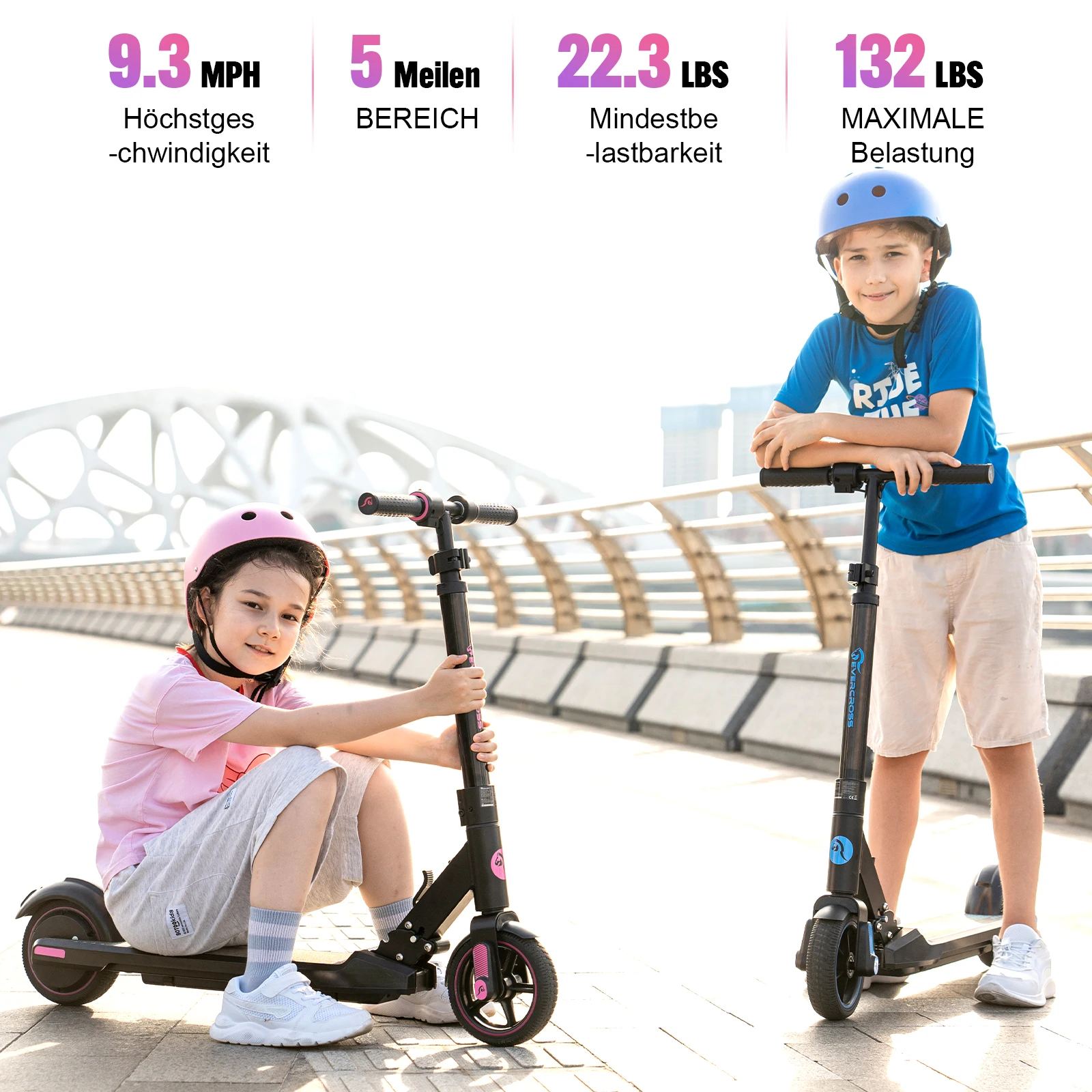 EVERCROSS Electric Scooter Kids, Foldable Scooter for Kids Ages 6-12, 9.3 MPH & 5 Miles, LED Display, Colorful LED Lights, UL