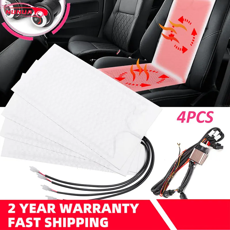 

12V 2 Seats 4 Pcs Pads Universal Carbon Fiber Heated Seat heating Heater Pads 2 Dial 6 Level Switch Winter Warmer Seat Covers