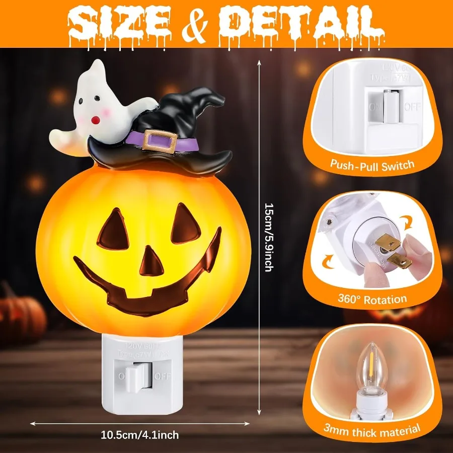 2 Pcs Halloween Night Lights Featuring Pumpkin Ghost Lantern and Boo Ghost Design with PlugIn Power Source for Festive Wall Dec