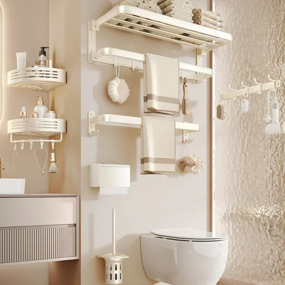 Cream Wind White Space Aluminum Towel Rack Bathroom Shelf Kit Washroom Toilet Bath