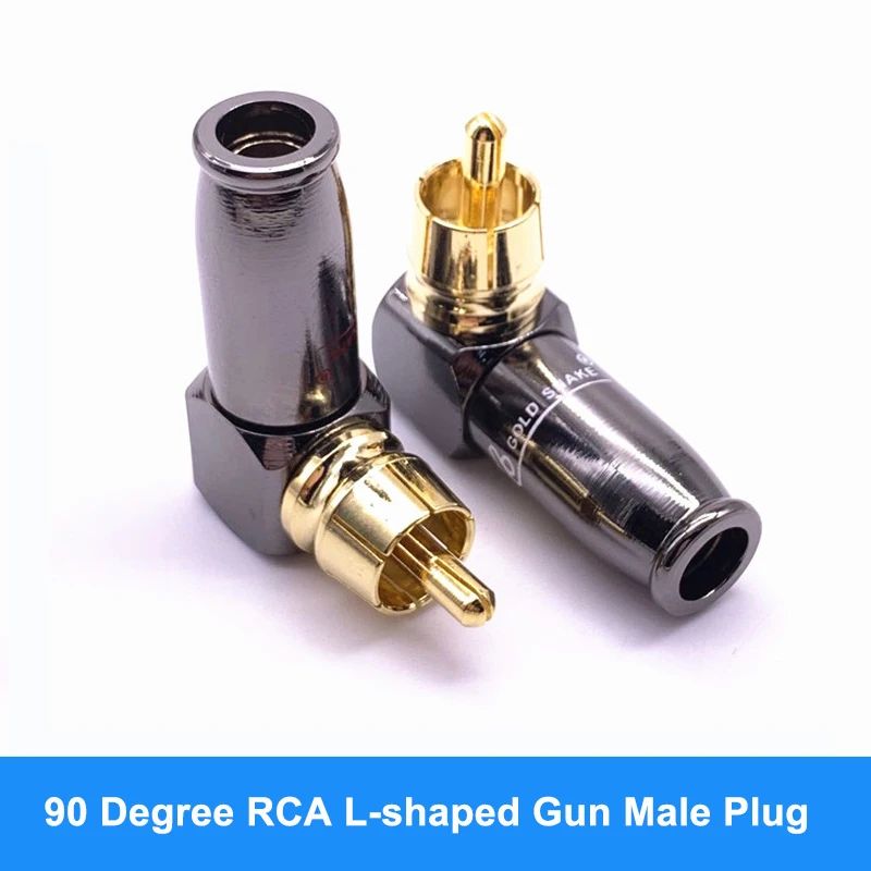 

1pcs/1pair 90 Degree Snake King RCA L-shaped Gun Black Gold Plated Right Angle RCA Male Plug Audio Video Connector Solderin