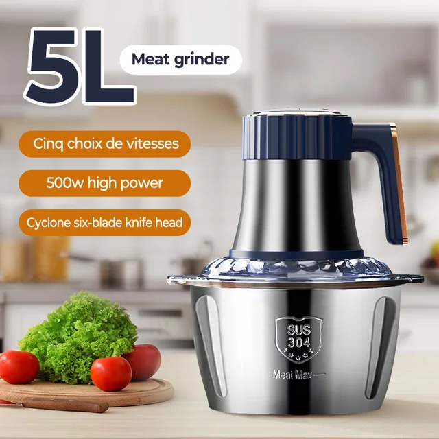 Hachoirs à viande électriques 5L broyeur alimentaire en acier inoxydable trancheuse de légumes multifonctionnelle processeur hachoir mélangeurs de cuisine 1