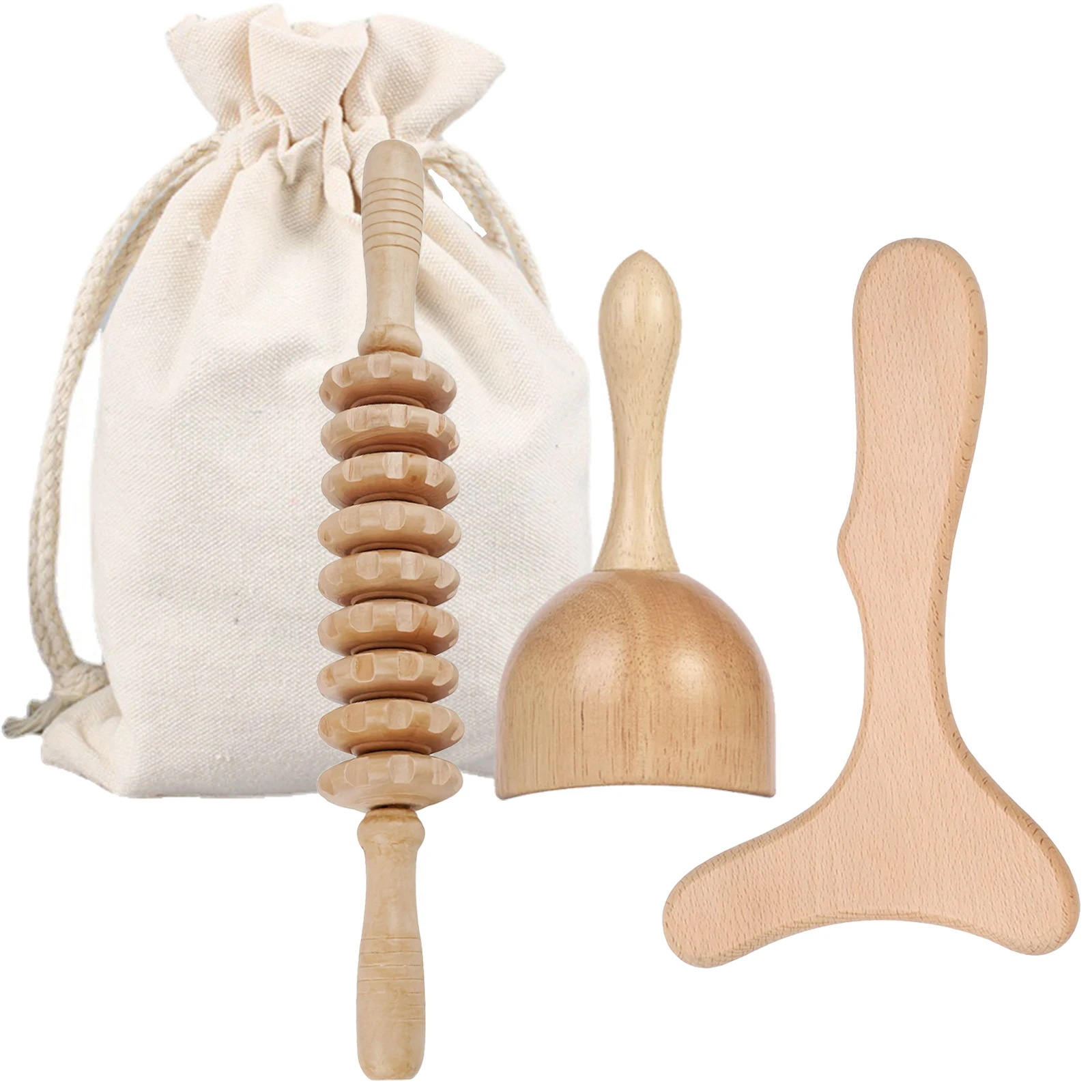1pc/3pcs Wood Roller Massage Tools Lymphatic Drainage Maderoterapia Wooden Massager Gua Sha Tools for Body Contouring Shaping
