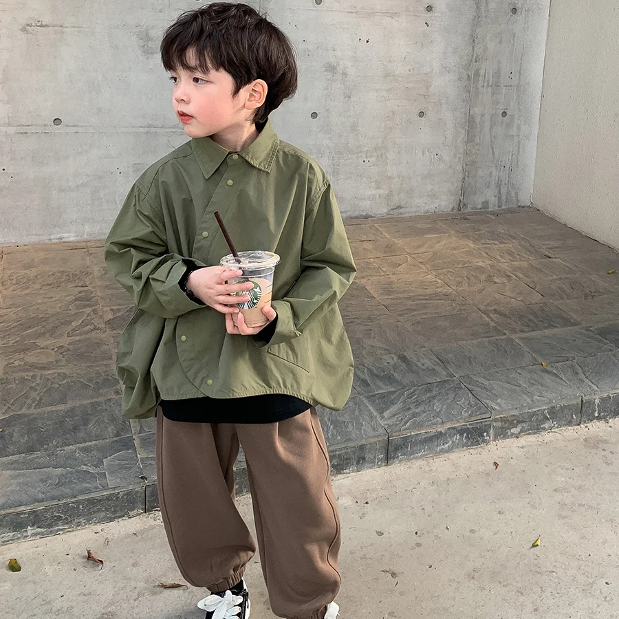 Kids Shirts Boys Shirts Fashion Children's Long sleeve Spring Autumn single-breasted Boys Pure color Shirt Baby Korean Style Coat clothes Top Jacket
