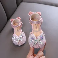 2024 New Kids Leather Shoe Sweet Chic Girl Princess Dress Flat Sandals Causal Versatile Children Fashion Walking Shoes Non-slip 1