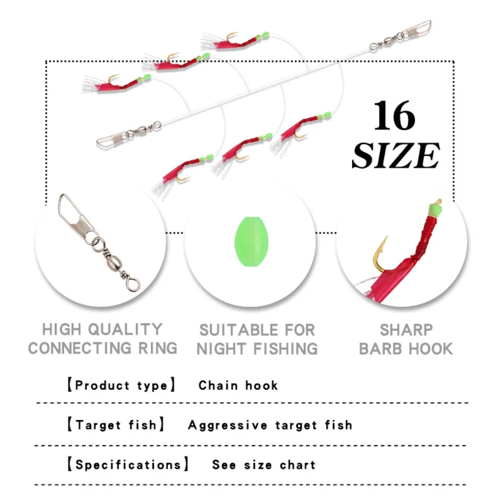 6 Stück 10 Größen Wobbler Sabiki String Hook Rig Angelhaken Leuchtende Bohnen köder Köder Tackle für See-/Süßwasser-Angel zubehör – Detail 5