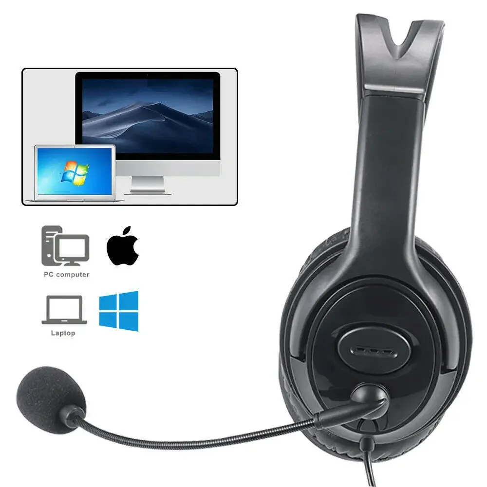 USB Wired Headphone Noise Cancelling Headsets Over Gaming Over-Ear Headphones with Mic for Computer Laptop Call Center Headset