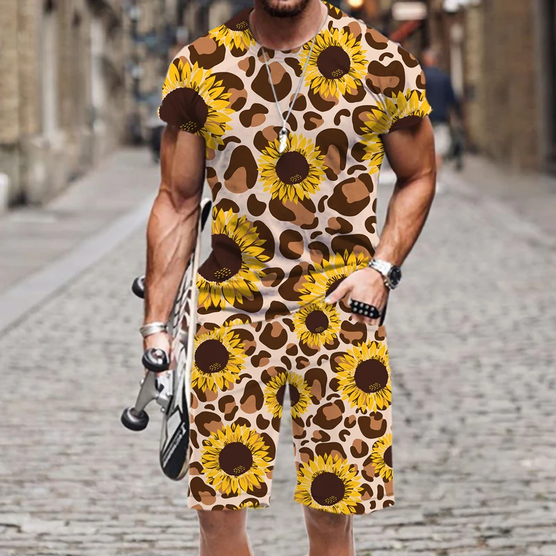 

Men's T-shirt Shorts Set Leopard Print Pattern Swimming Casual Man Fashion 3D Printed Harajuku Mens Clothing Cool Funny Swimsuit