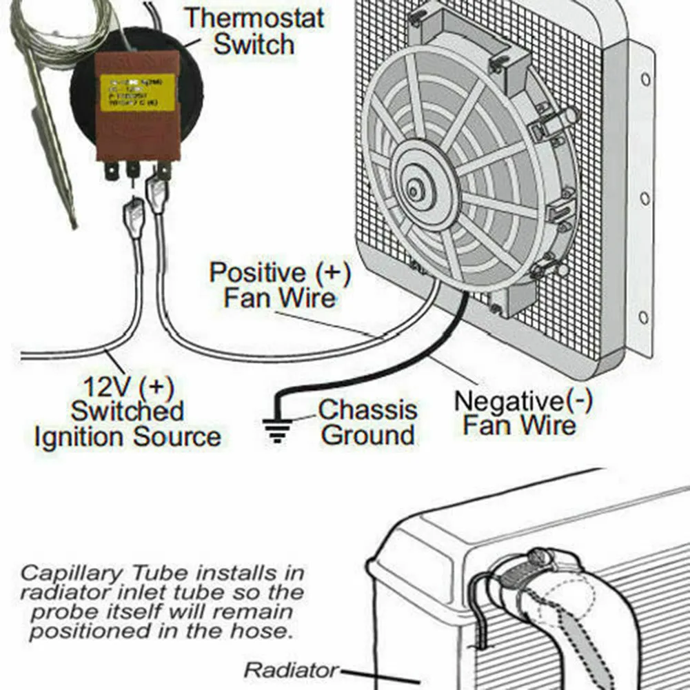 12V 0-120℃ Adjustable Electric Fan Thermostat Switch Radiator Temperature Control Switch Capillary Thermostat Controlled Probe