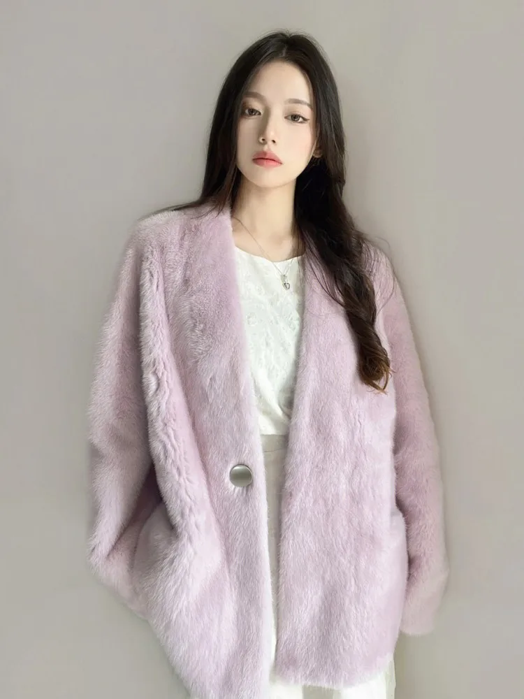 

Winter Coat For Women Faux Fur Coat High-Quality Luxury Purple Long Sleeve Warm Fluffy Cardigan Korea Clothes Autumn Outwear