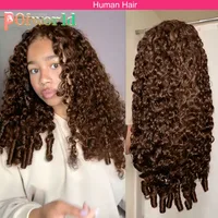 Perruque mi-frisée brune chocolat naturelle sans colle 3-en-1 avec cordon de serrage, en cheveux humains vietnamiens 1