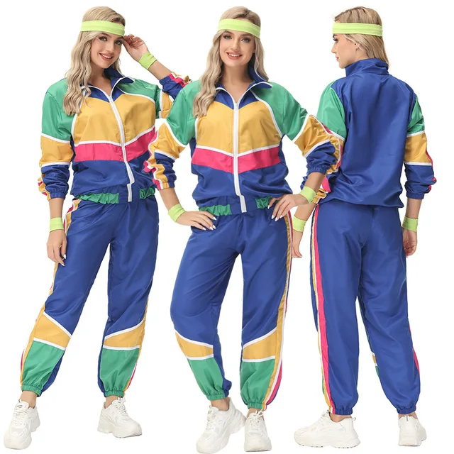 Disfraz de Cosplay de discoteca Hippie de los años 80 para mujer adulta,  ropa deportiva Retro, traje de Carnaval de Halloween, 6 piezas por juego -  AliExpress