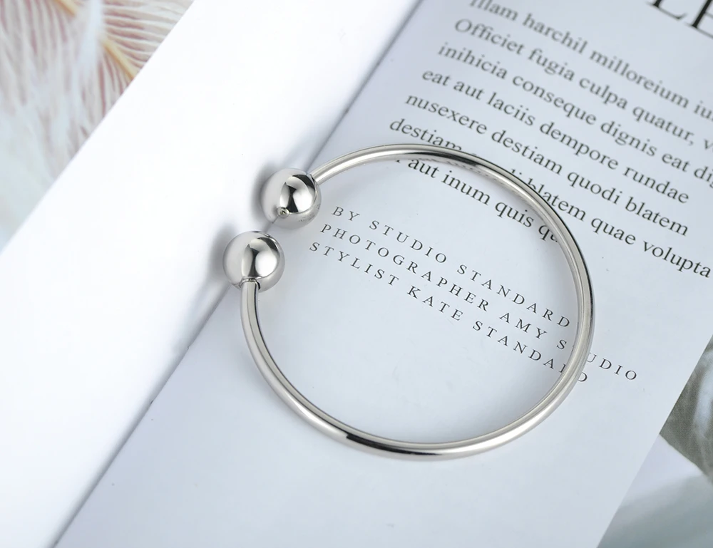 Stainless Steel Double Ball Open Cuff Bangles For Women Trendy Rose Gold Plated Party Jewelry B18027 5