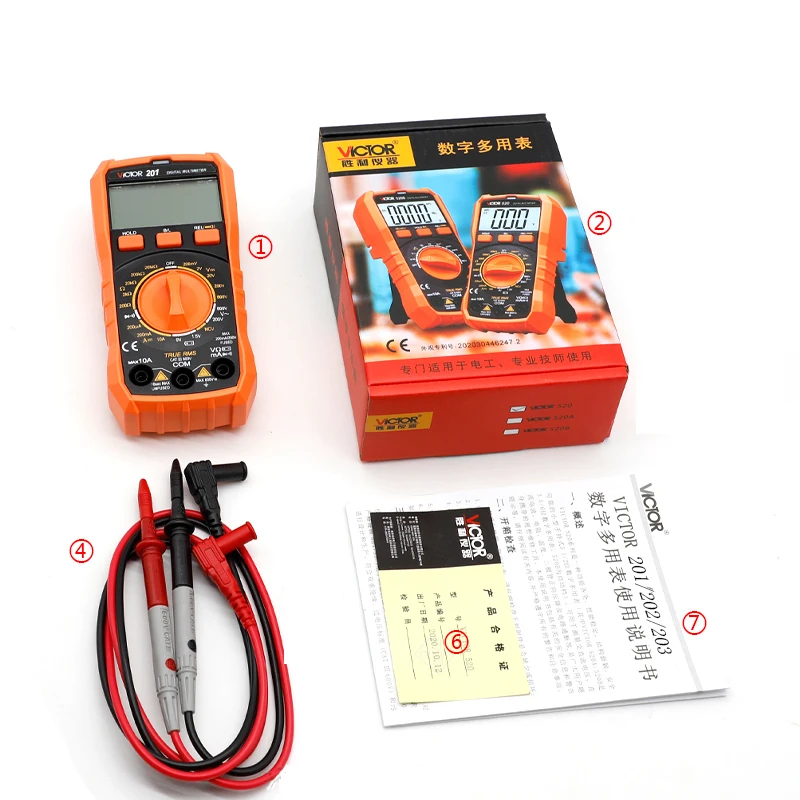 VICTOR 201 1999 Counts LCD Display Smart True RMS Digital MultimeterS Manual Range AC DC 600V 10 Amp 1.5V/9V Battery Measurement
