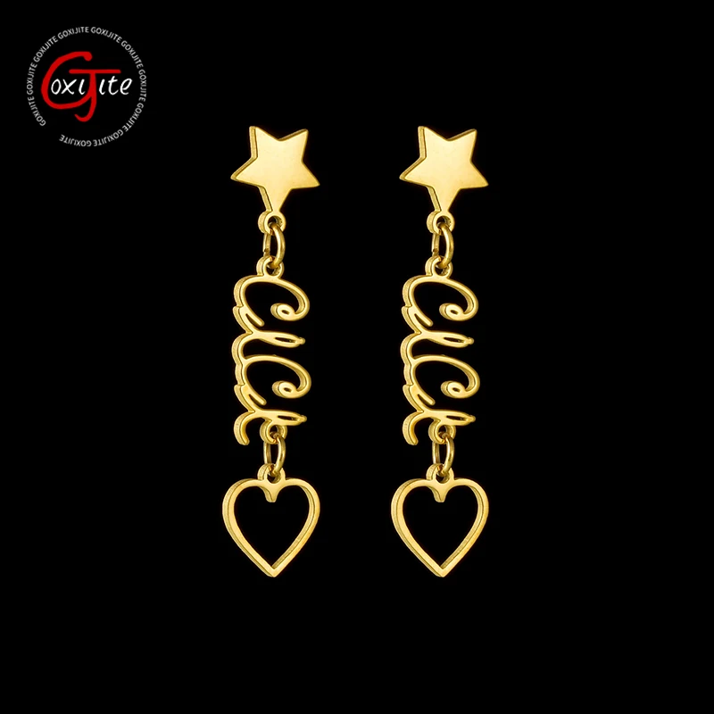 

Goxijite 2023 Custom Name Earrings For Girls Stainless Steel Personalized Letter Nameplate Star Heart Earring Stud Jewelry Gift
