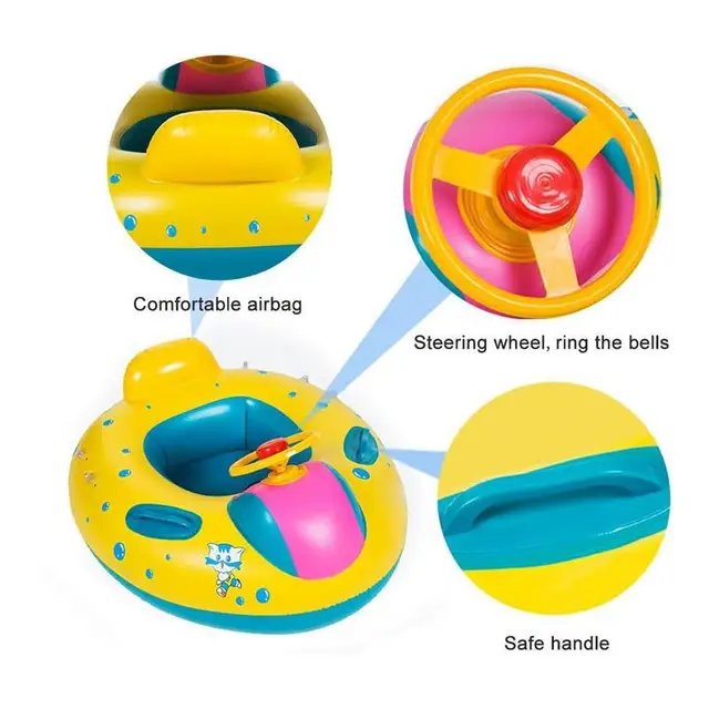 Baby Float Inflatable Toddler Beach Toy Baby Float With Sun Protection Canopy And Console Steering Wheel For Kids Outdoor Play 5