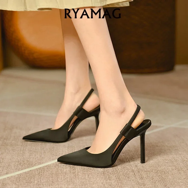 Women Slingback Sandals Spring New Brand Pointed Toe Slip On Thin High Heel Ladies Elegant Pumps Shoes Drss Sanda