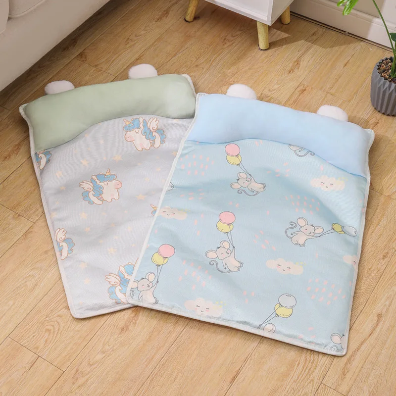 Summer Pet Cooling Mat Breathable Cat Sleeping Mat With Pillow Square Pet Bed For Cats Small Medium Dogs Cat Accessories_voghion.com